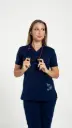 Navy Blue Butterfly Embroidered Medical Scrub Set – Women’s V-Neck Top Side zipper & Pants