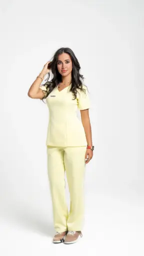 Yellow Elegant Medical Scrub Set – Women’s V-Neck Top & Pants 